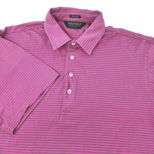 Polo Golf‎ Ralph Lauren Vintage Lisle Pink Green Striped Pima Cotton Shirt Large